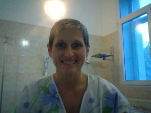 Me in my fresh, floral hospital gown.  Fabulous!