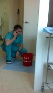 Dr. Fedorenko checking on the stem cell delivery.